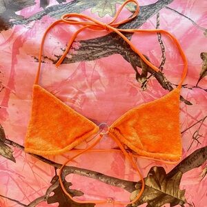 neena swim orange terry cloth triangle wrap bikini top